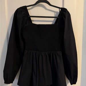 Express Black Smocked Blouse